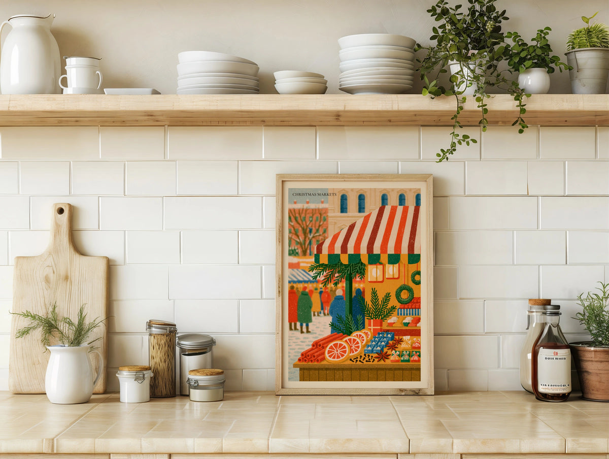 Christmas Markets Poster Print, Vintage Food Poster Print, Rustic Kitchen Decor, Retro Mid Century