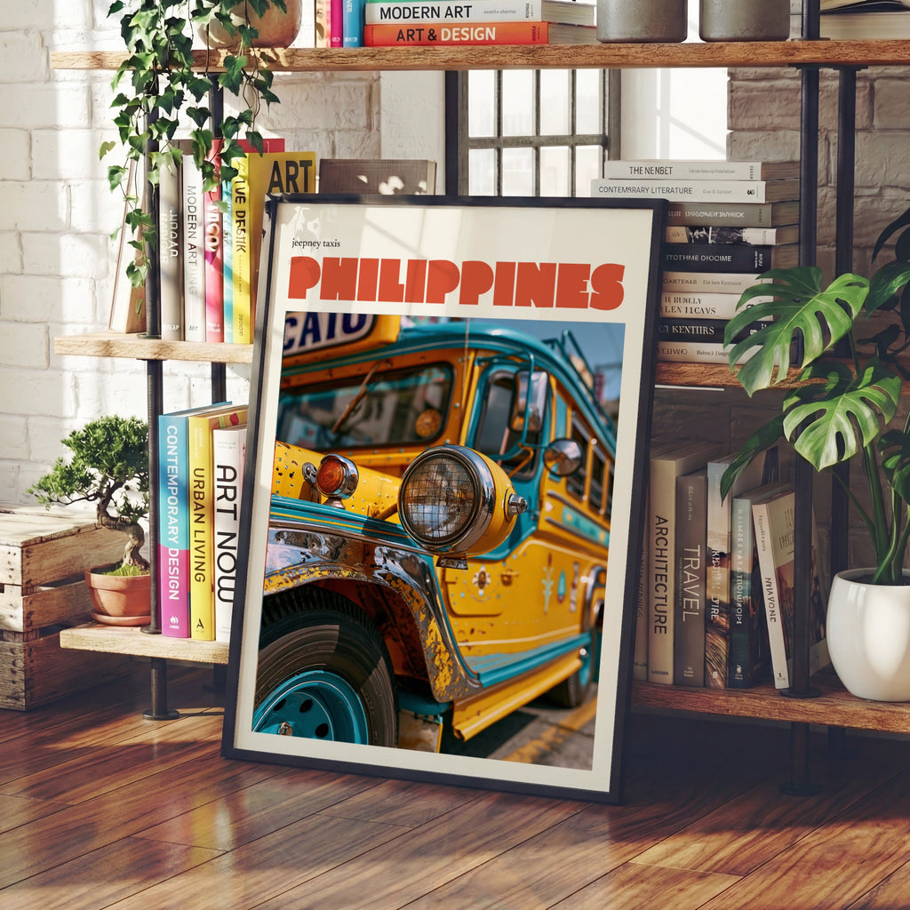 Philippines Jeepney Contemporary Travel Poster, Filipino Wall Art, Vintage Travel Print