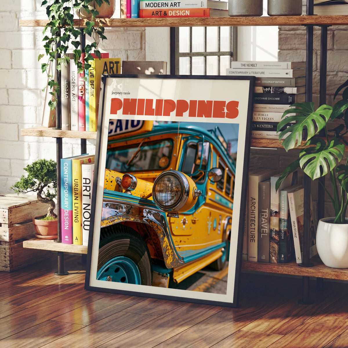 Philippines Jeepney Contemporary Travel Poster, Filipino Wall Art, Vintage Travel Print
