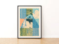 Mountain Bike Retro Print, MTB Trail Poster, Vintage Cycling Wall Art, Linocut Style Gift