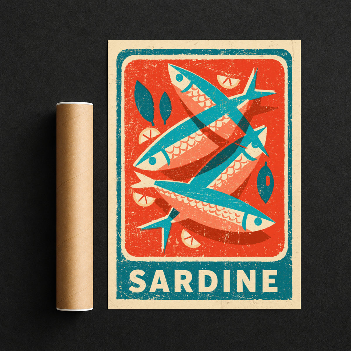 Sardine Vintage Food Poster Print | Rustic Kitchen Decor, Retro Fish Wall Art, Seafood Dining Room