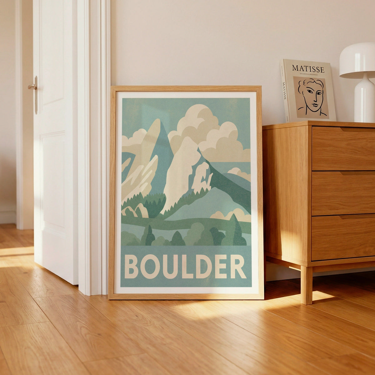 Boulder Colorado Retro Travel Poster, Flatirons Mountain Print, Vintage Travel Wall Art