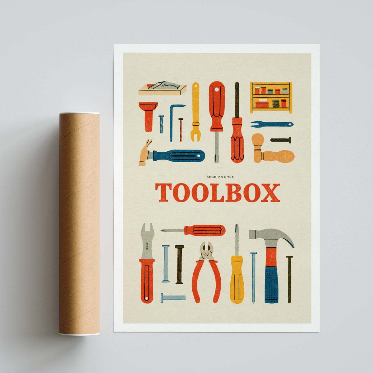 Retro Toolbox Poster, Vintage Tools Wall Art Print, Workshop Decor, Gift for DIY Fan