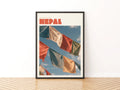 Nepal Prayer Flags Contemporary Travel Poster, Himalayan Wall Art, Vintage Travel Print