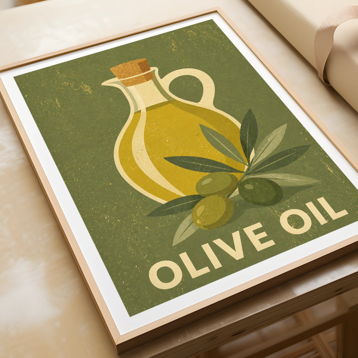 Olive Oil Vintage Food Poster Print | Rustic Kitchen Decor | Retro Mid Century Risograph Art