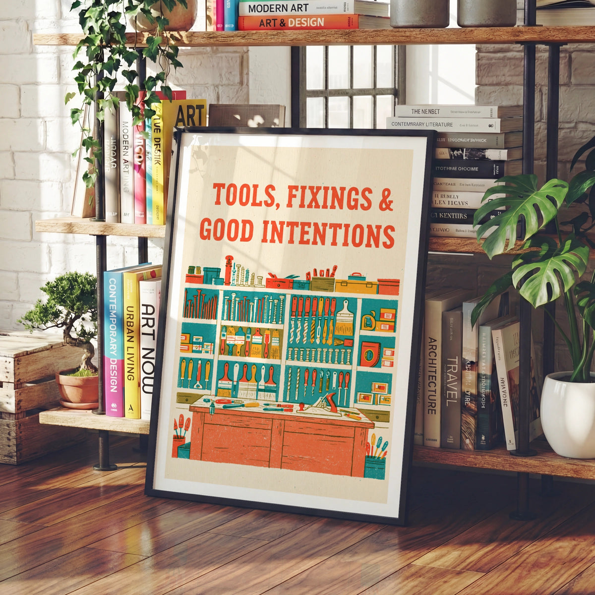Tools Fixings Good Intentions Retro Workshop Poster, DIY Wall Art, Shed Print