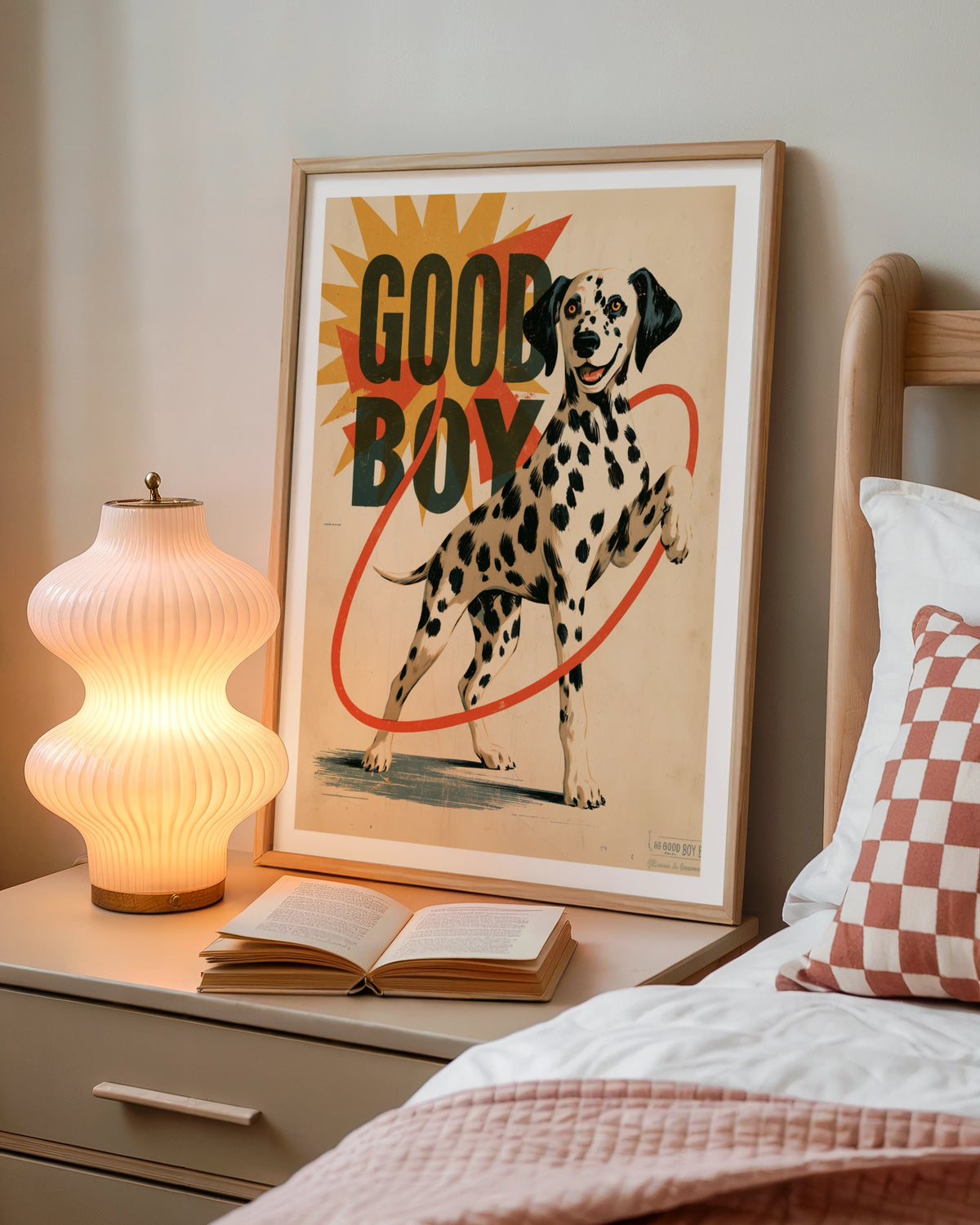 Good Boy Dalmatian Retro Dog Print, Vintage Style Spotted Dog Poster, Folk Art Wall Decor