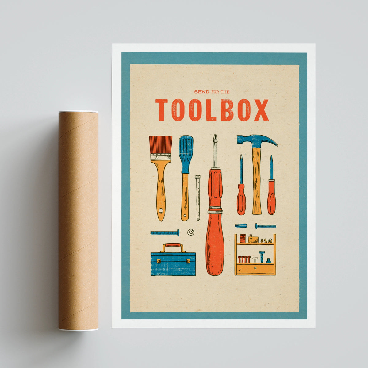Send for the Toolbox Retro Tools Poster, DIY Workshop Wall Art, Vintage Print, DIY Boyfriend Gift