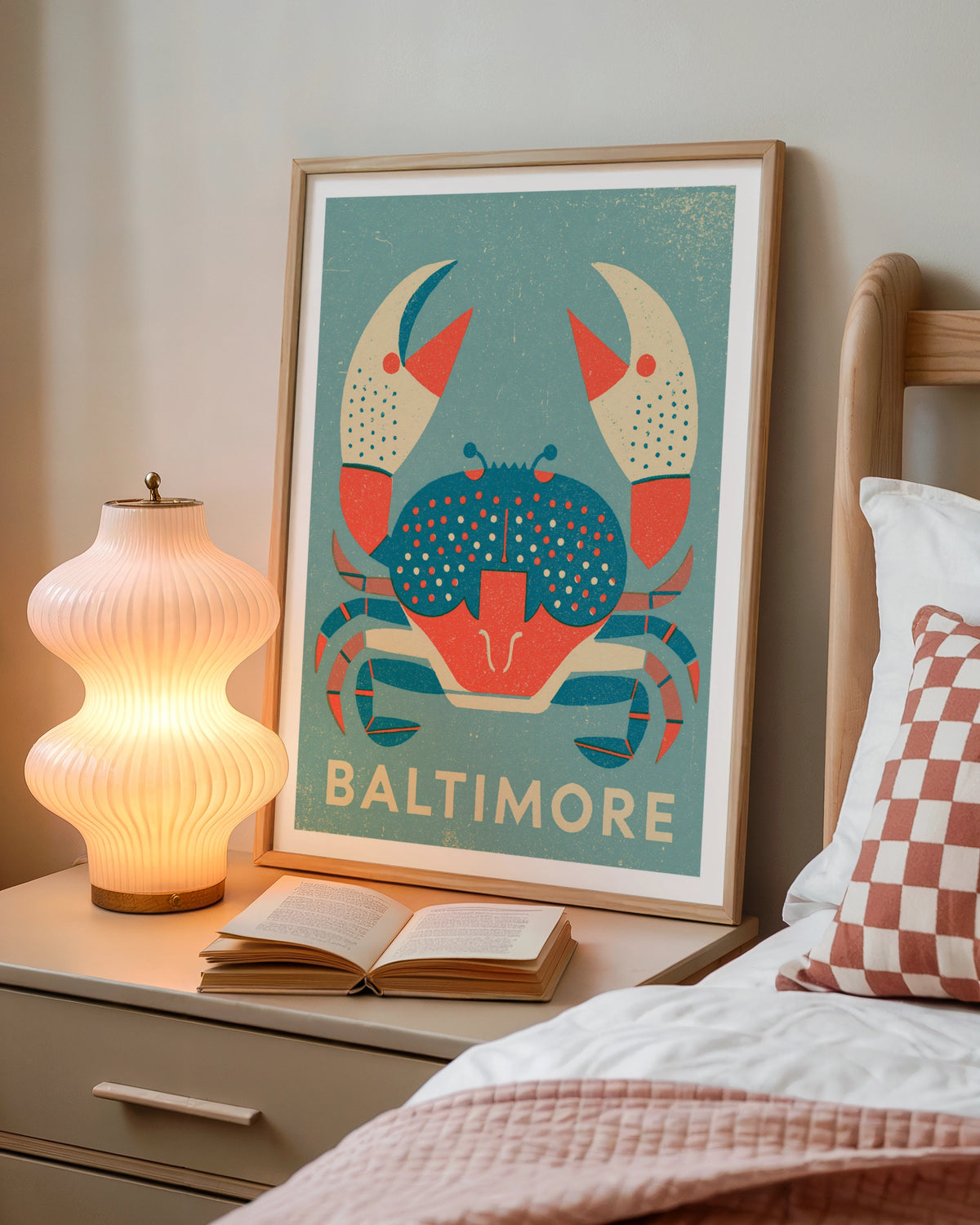 Baltimore Crab Retro Travel Poster, Maryland Wall Art, Vintage Blue Crab Print