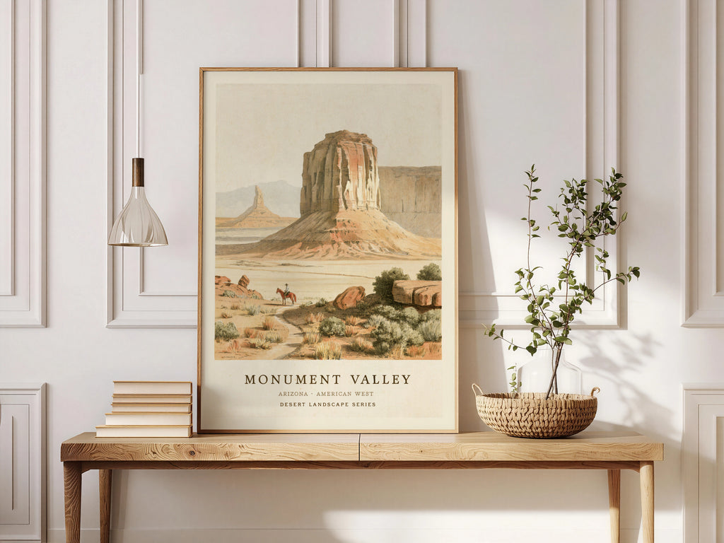 Monument Valley Arizona Print, Vintage Desert Landscape Poster, American West Wall Art