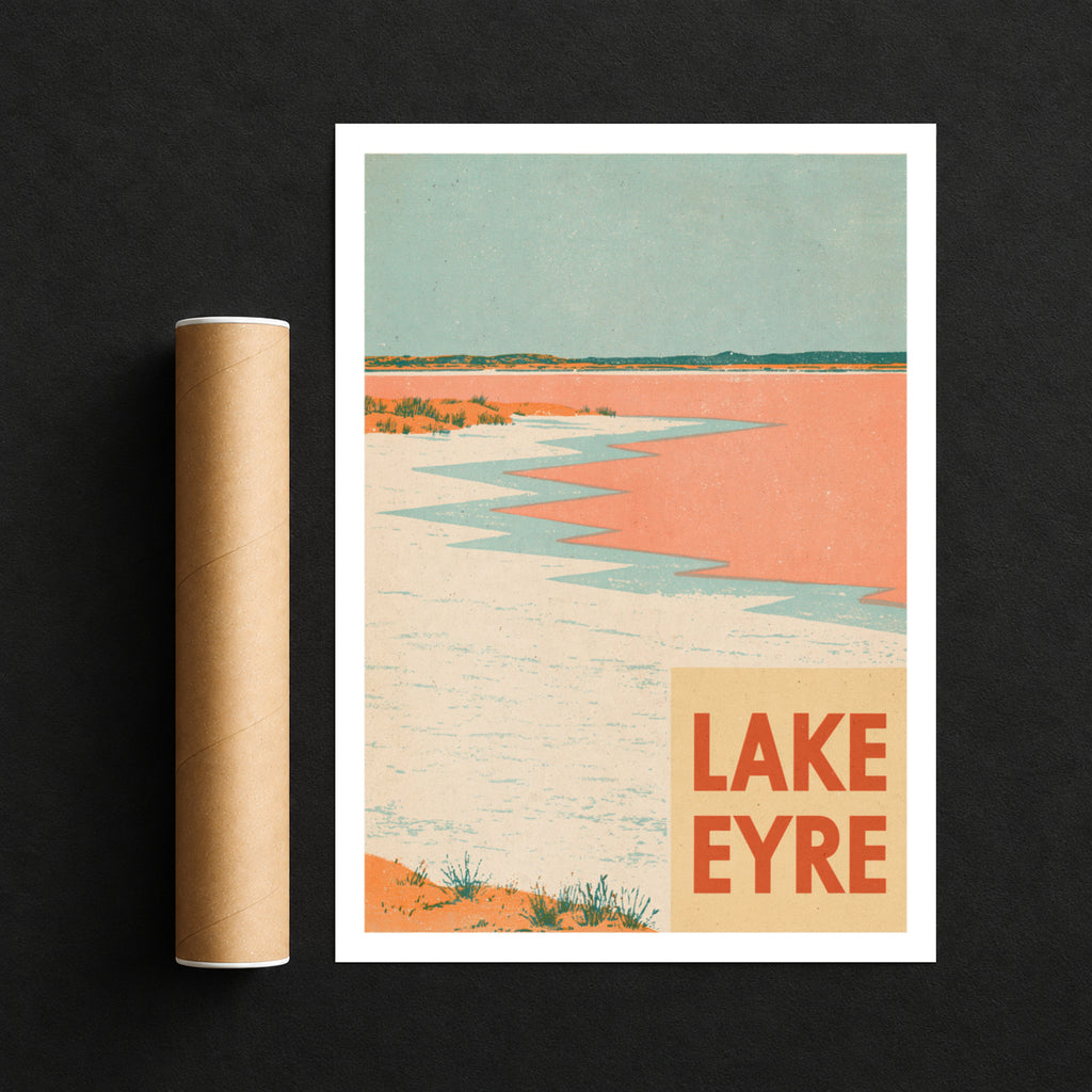 Lake Eyre Retro Travel Poster, Vintage Travel Print, South Australia Outback Salt Lake Wall Art