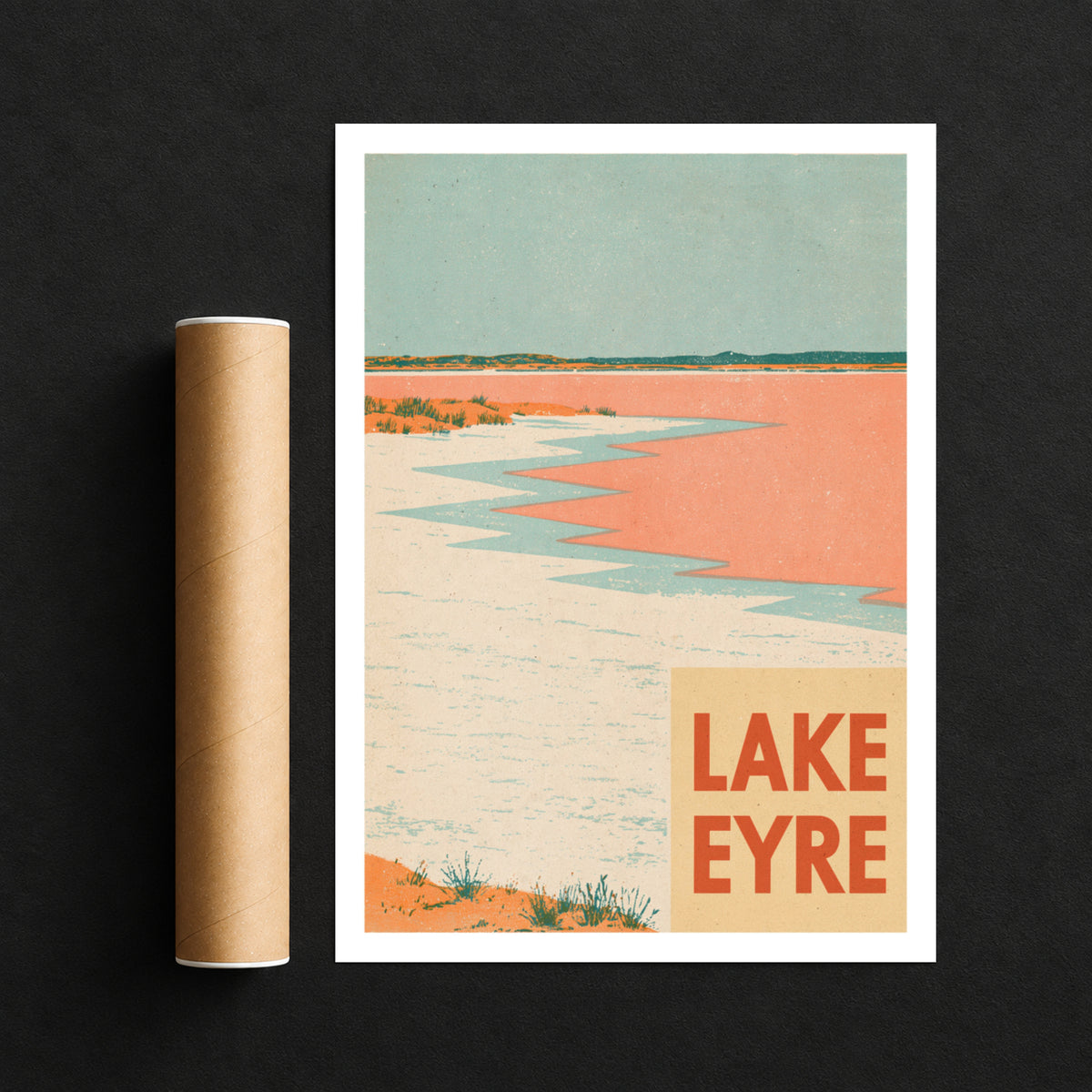 Lake Eyre Retro Travel Poster, Vintage Travel Print, South Australia Outback Salt Lake Wall Art