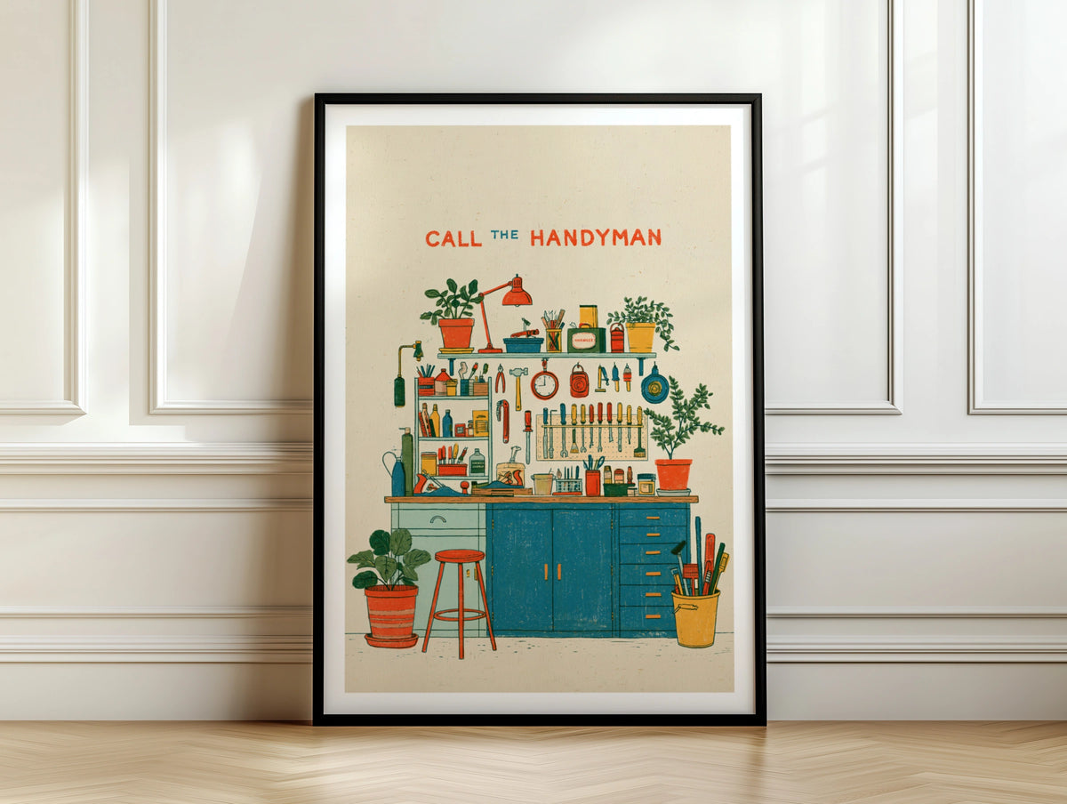 Call The Handyman Retro Workshop Poster, Vintage Tool Wall Art, DIY Shed Print, DIY Gift
