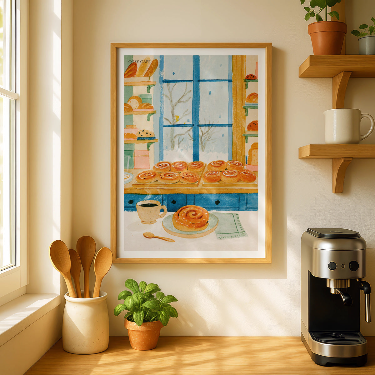 Vintage Food Poster Print, Cosy Cafe Bakery Wall Art, Rustic Kitchen Decor, Retro Mid Century