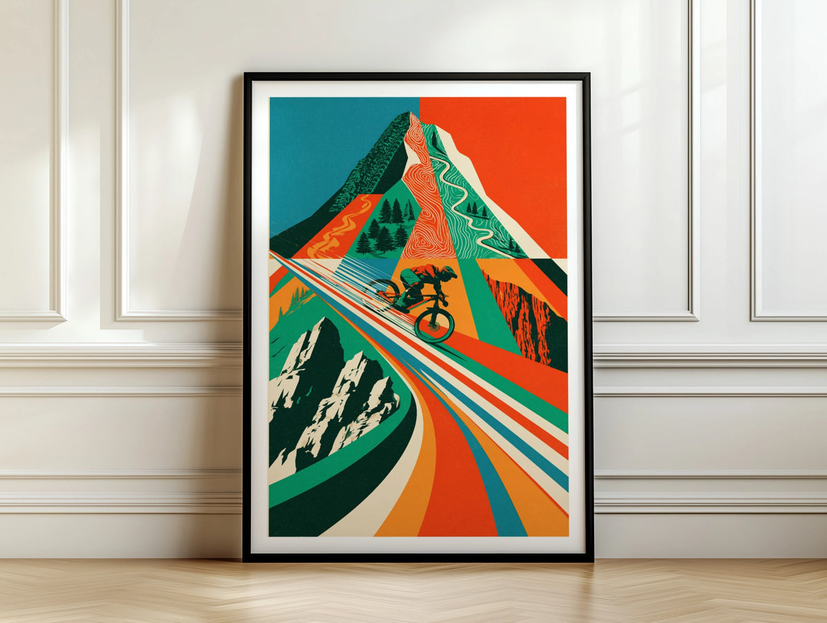 Mountain Bike Retro Poster, MTB Wall Art, Cycling Print, Vintage Outdoor Adventure Decor