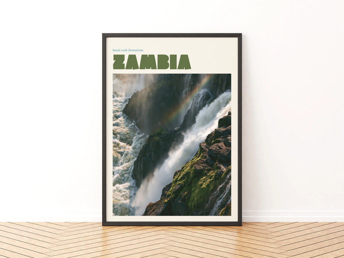Zambia Travel Print, contemporary Victoria Falls Wall Art, Africa Waterfall Poster