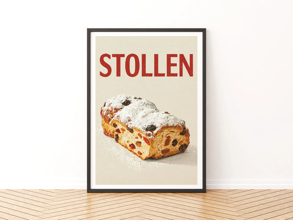 Stollen Vintage Food Poster Print | Rustic Kitchen Decor | Retro Mid Century Risograph Baking Art