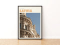 Latvia Retro Travel Poster, Riga Art Nouveau Architecture Print, Baltic Wall Art