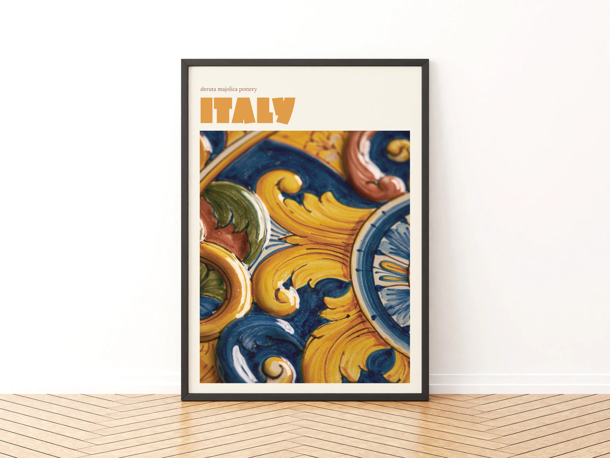 Italy Travel Print, Deruta Majolica Pottery Contemporary Wall Art, Italian Gift