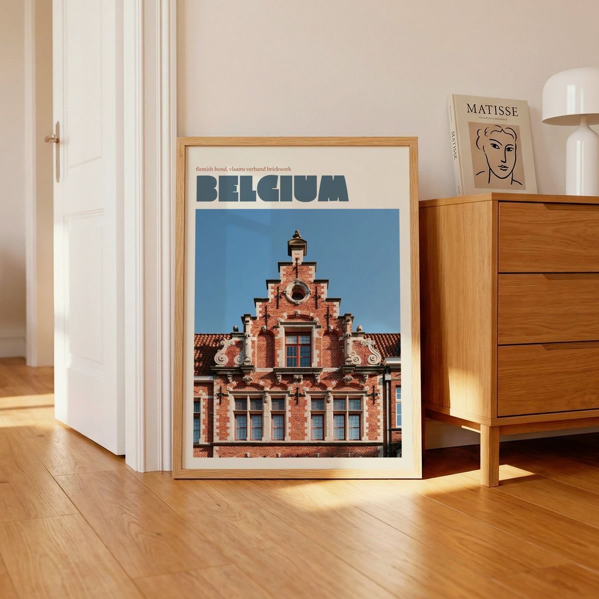 Belgium Travel Poster, Flemish Architecture Print, Retro Modern Style Europe Wall Art, Bruges Style Decor