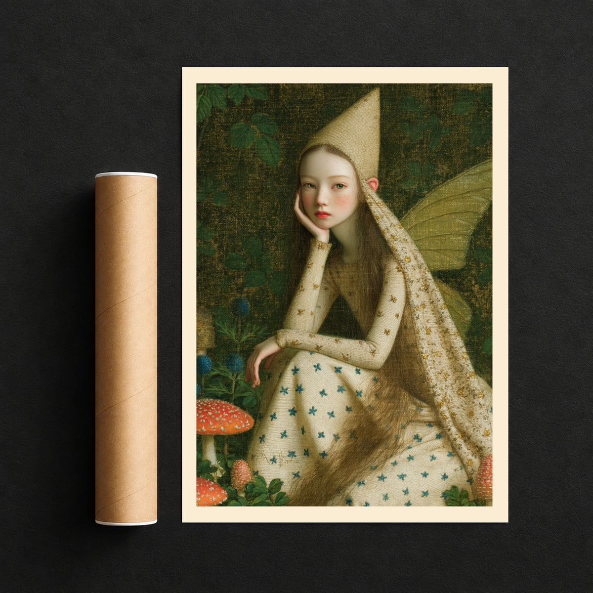 Woodland Fairy Art Print, Forest Mushroom Poster, Fairycore Wall Art, Whimsical Nature Portrait