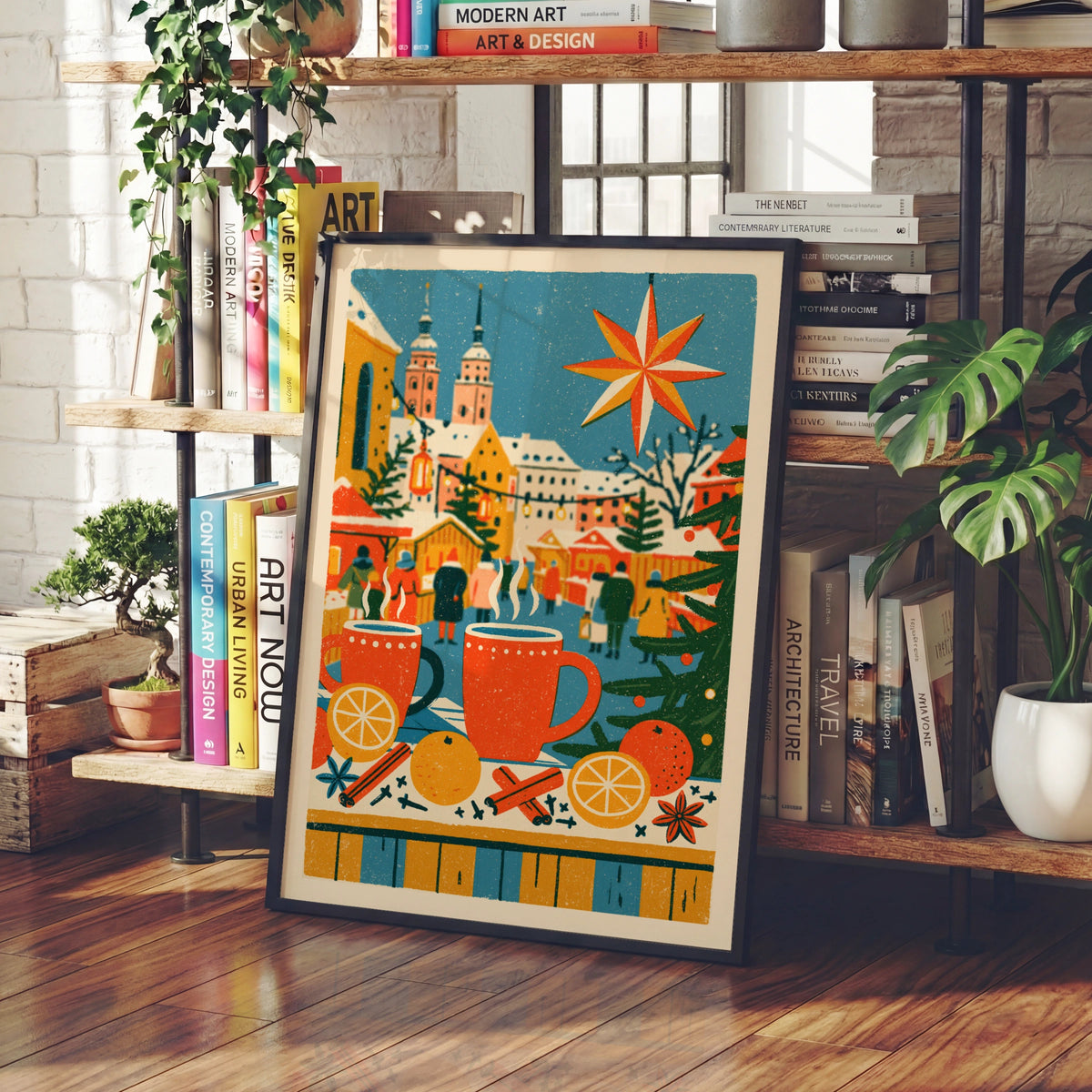 Vintage Christmas Market Poster, Mulled Wine Wall Art, Festive Winter Print, Retro Holiday Decor