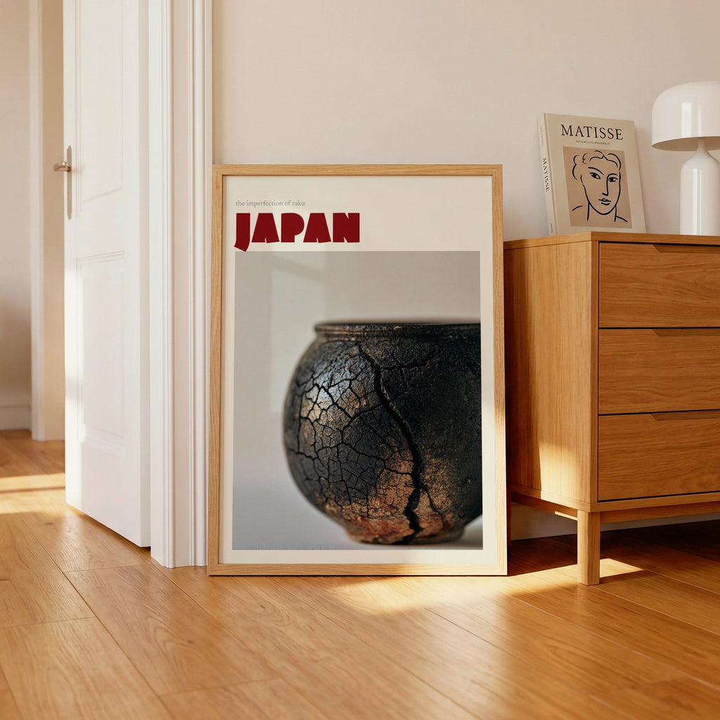Japan Retro Travel Poster, Raku Pottery Print, Wabi Sabi Wall Art, Japanese Ceramic Decor