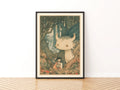 Retro Children's Print, Little Knight and Forest Monster, Fairytale Kids Wall Art Collectable