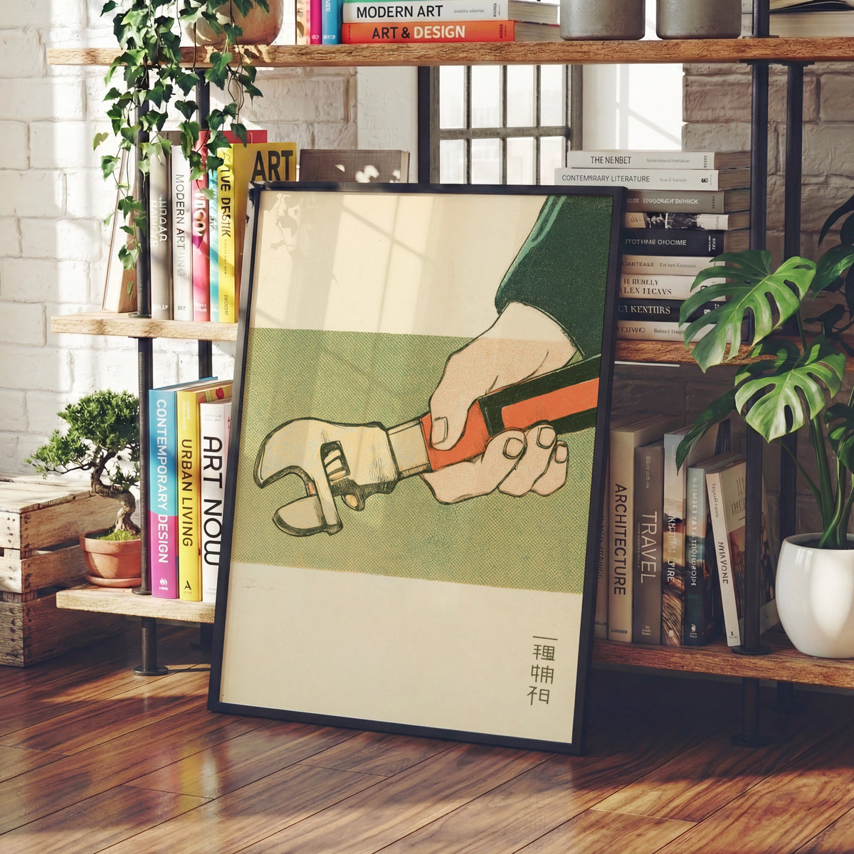 Vintage Japanese Wrench Poster, Retro Tool Wall Art Print, Mid Century Workshop Decor