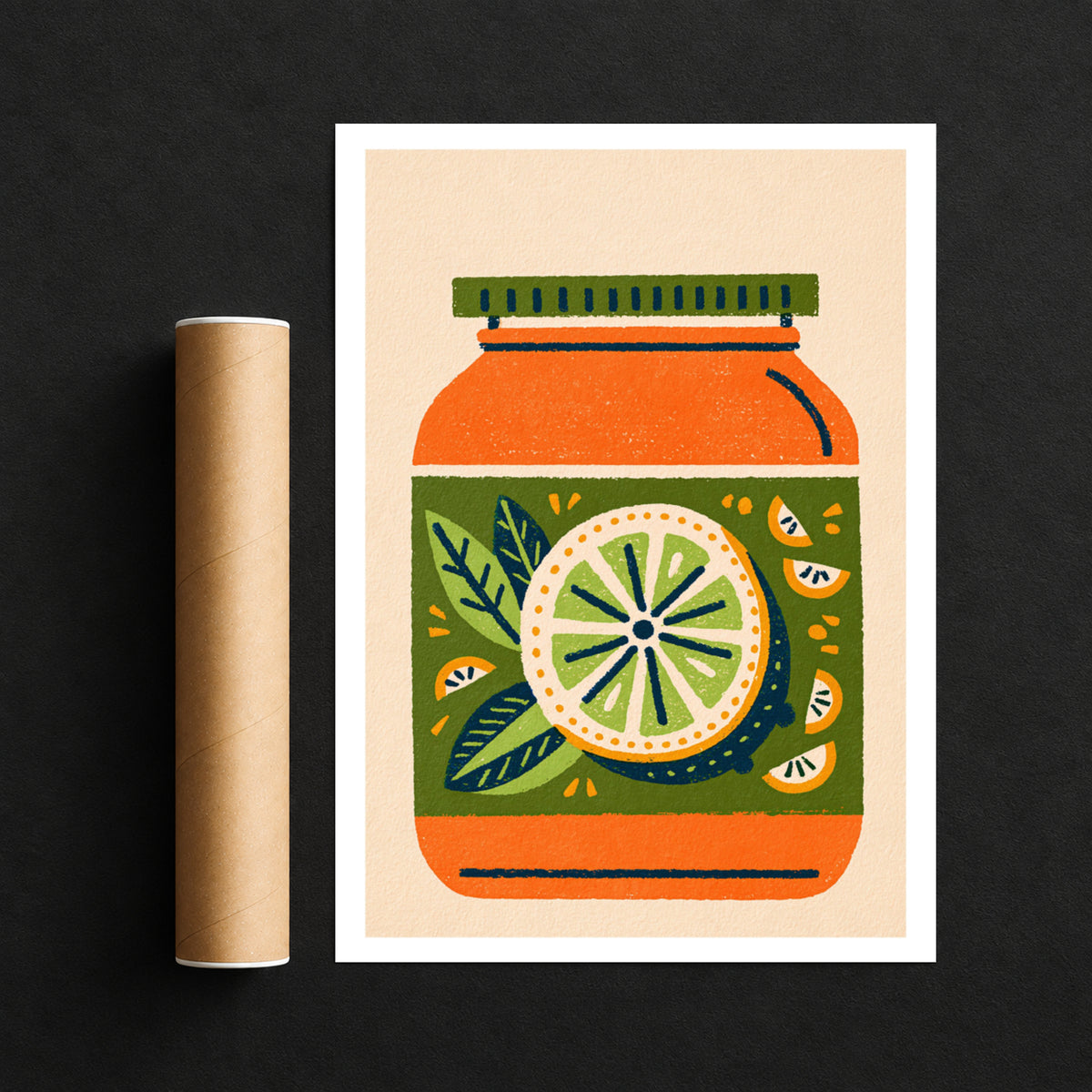 Vintage Food Poster Print, Retro Jam Jar Lemon Art, Rustic Kitchen Decor, Mid Century Risograph