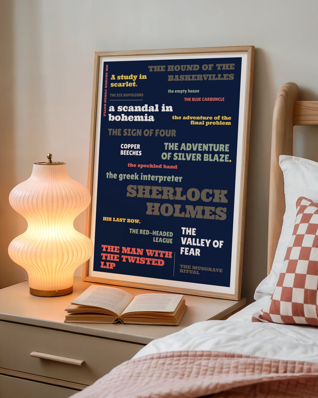 Sherlock Holmes Typography Poster, Conan Doyle Literary Print, Navy Blue Book Fan Art