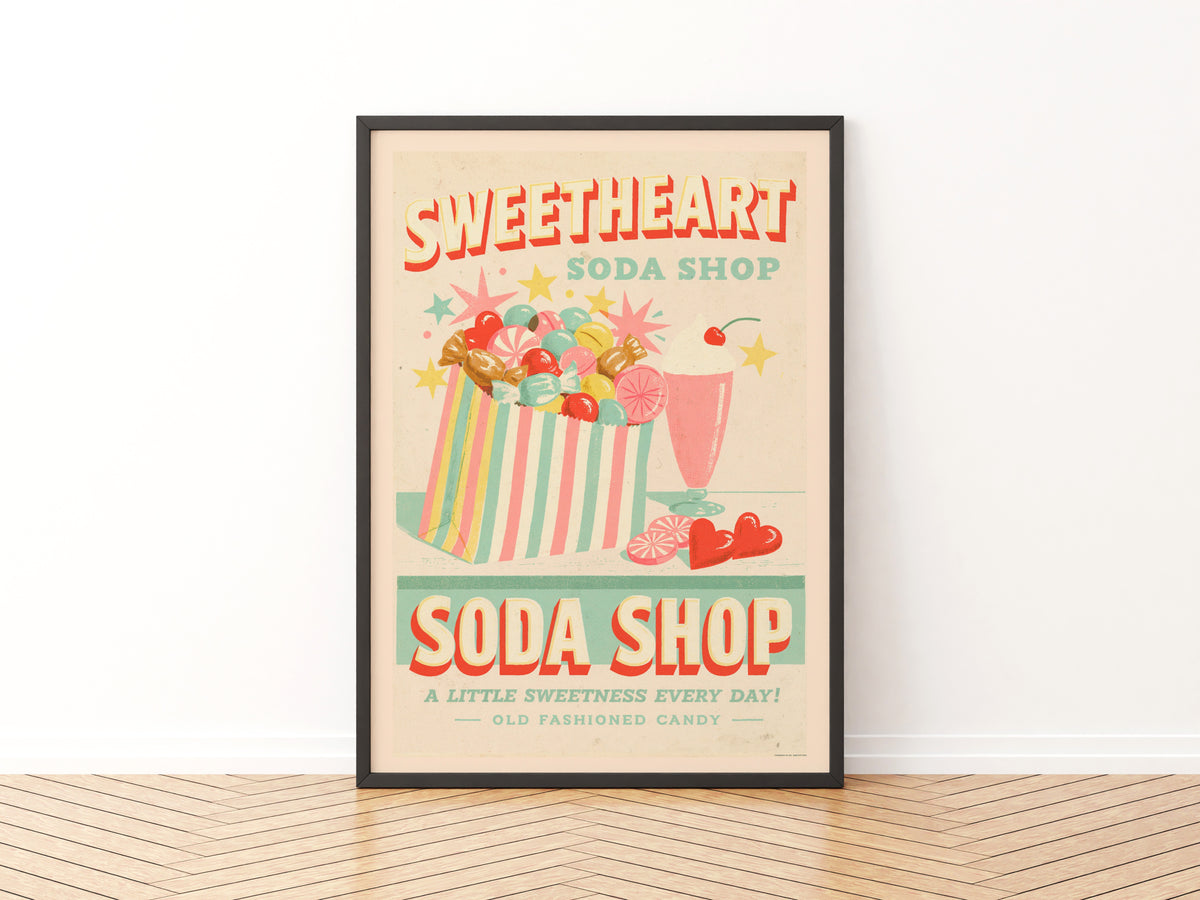 Retro Sweetheart Soda Shop Print, Vintage Candy Poster, Old Fashioned Sweets, Kitchen Wall Art