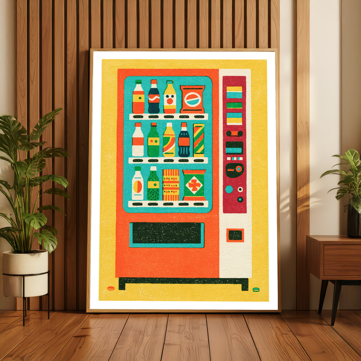 Retro Vending Machine Poster, Vintage Snack Art Print, Bold Colourful Pop Art Wall Decor