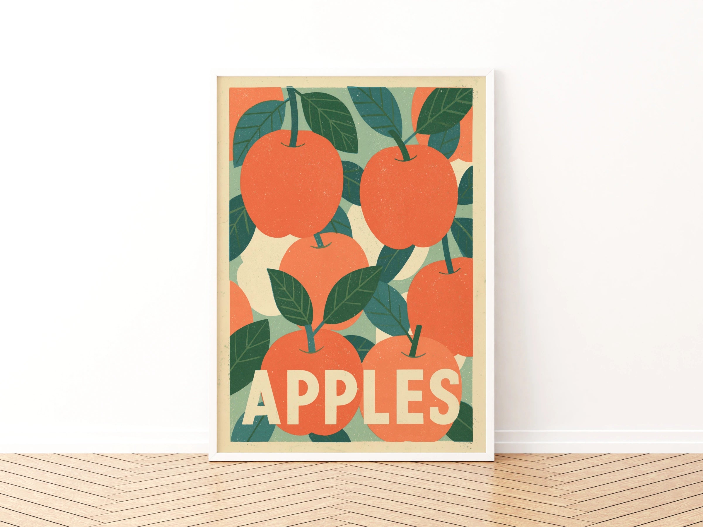 Vintage Food Poster Print, Retro Mid Century Risograph Apple Art, Rustic Kitchen Decor - Rustic Orchard Print