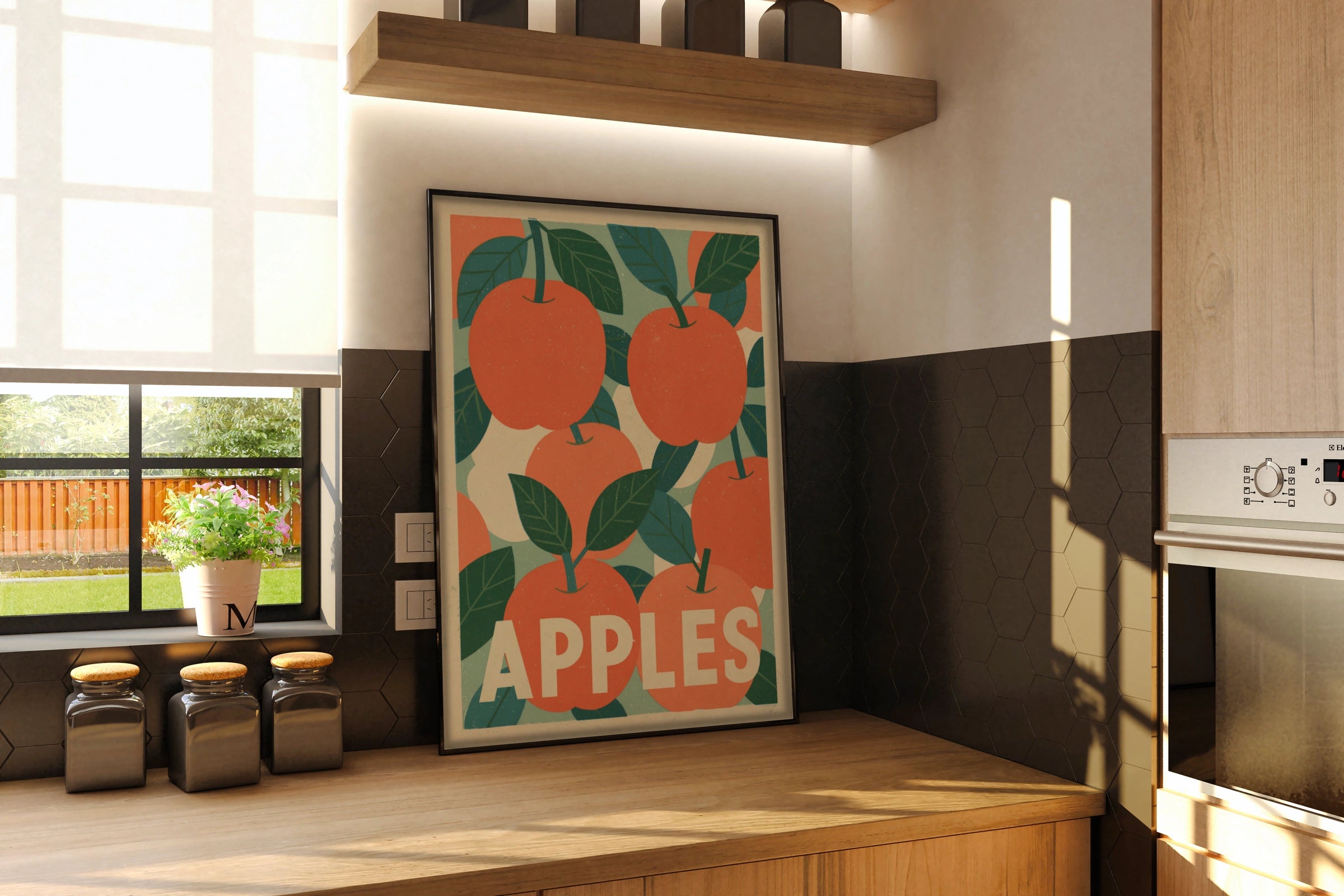 Vintage Food Poster Print, Retro Mid Century Risograph Apple Art, Rustic Kitchen Decor - Rustic Orchard Print