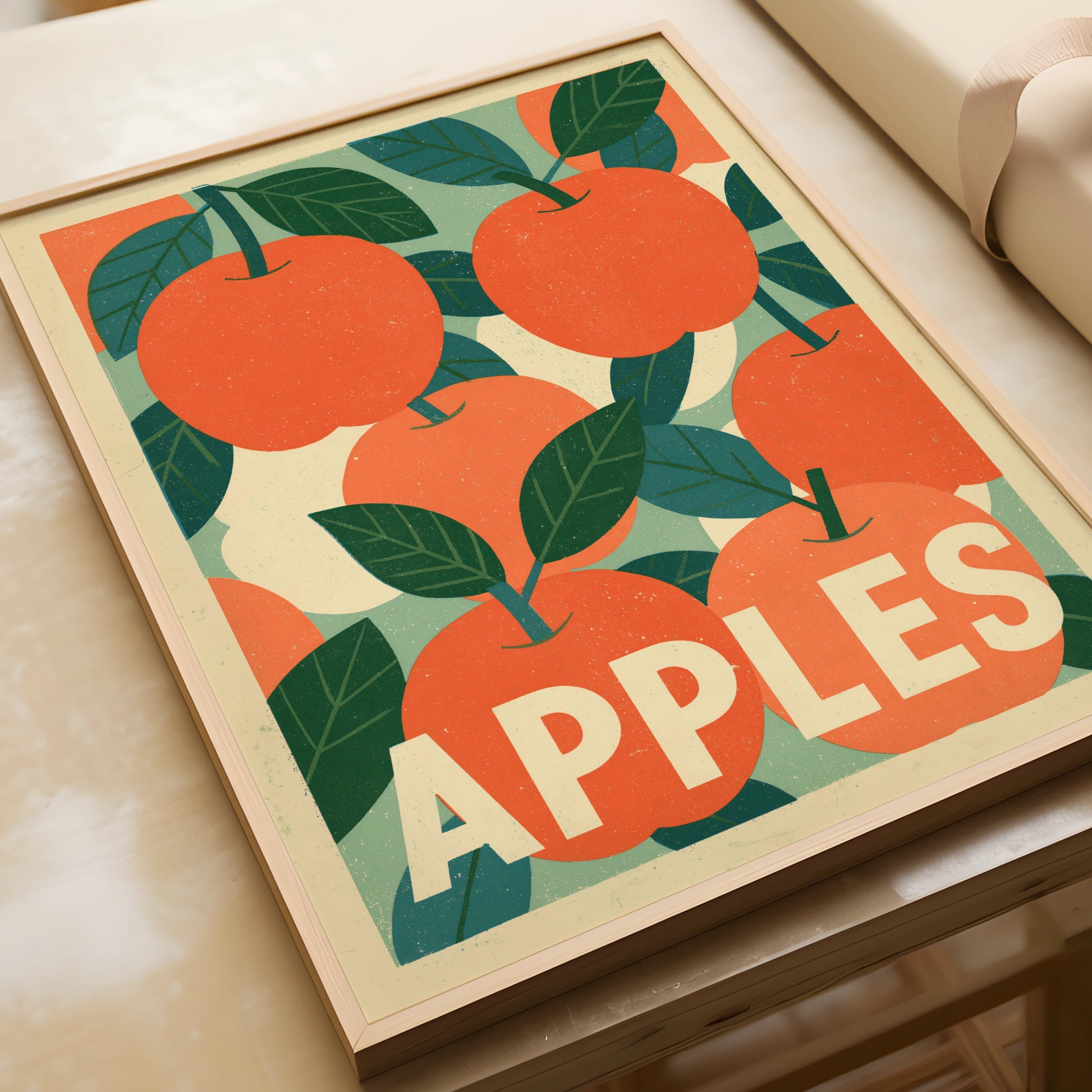 Vintage Food Poster Print, Retro Mid Century Risograph Apple Art, Rustic Kitchen Decor - Rustic Orchard Print
