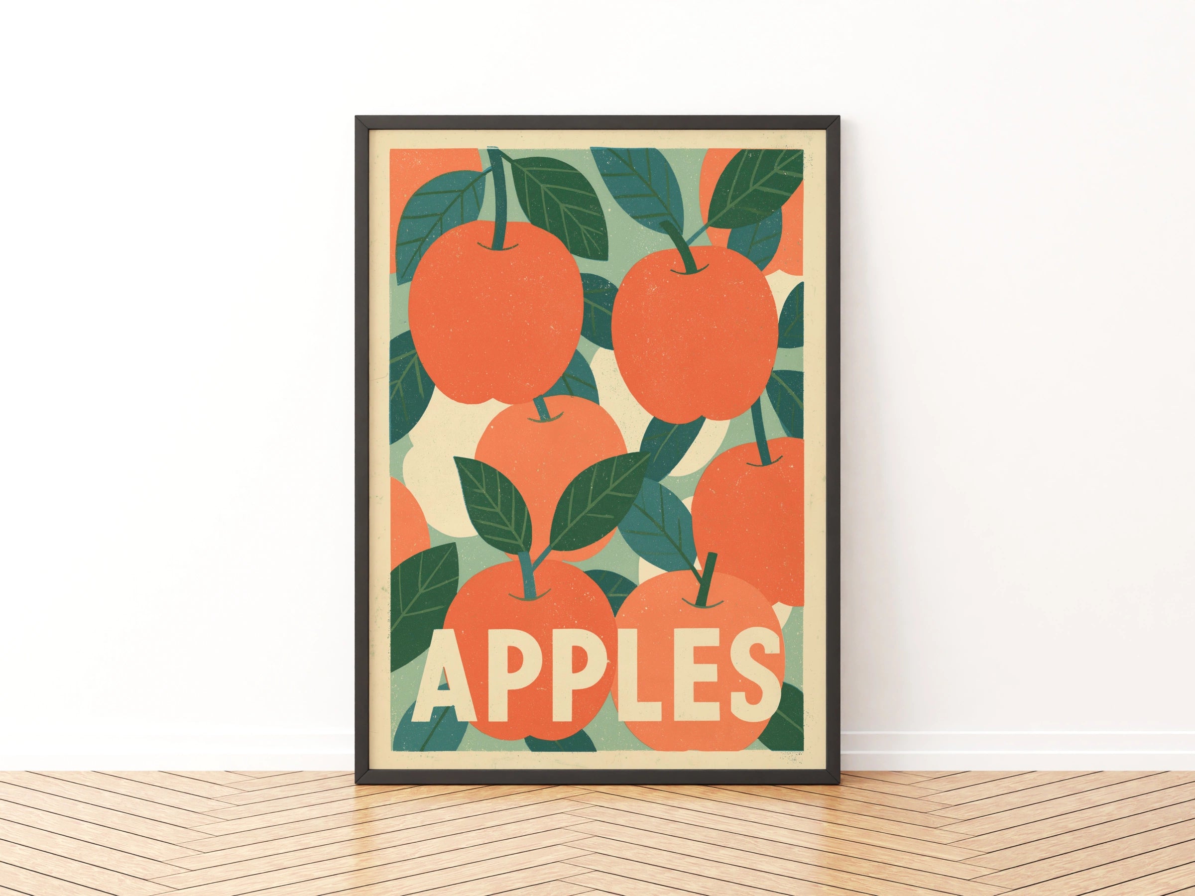 Vintage Food Poster Print, Retro Mid Century Risograph Apple Art, Rustic Kitchen Decor - Rustic Orchard Print