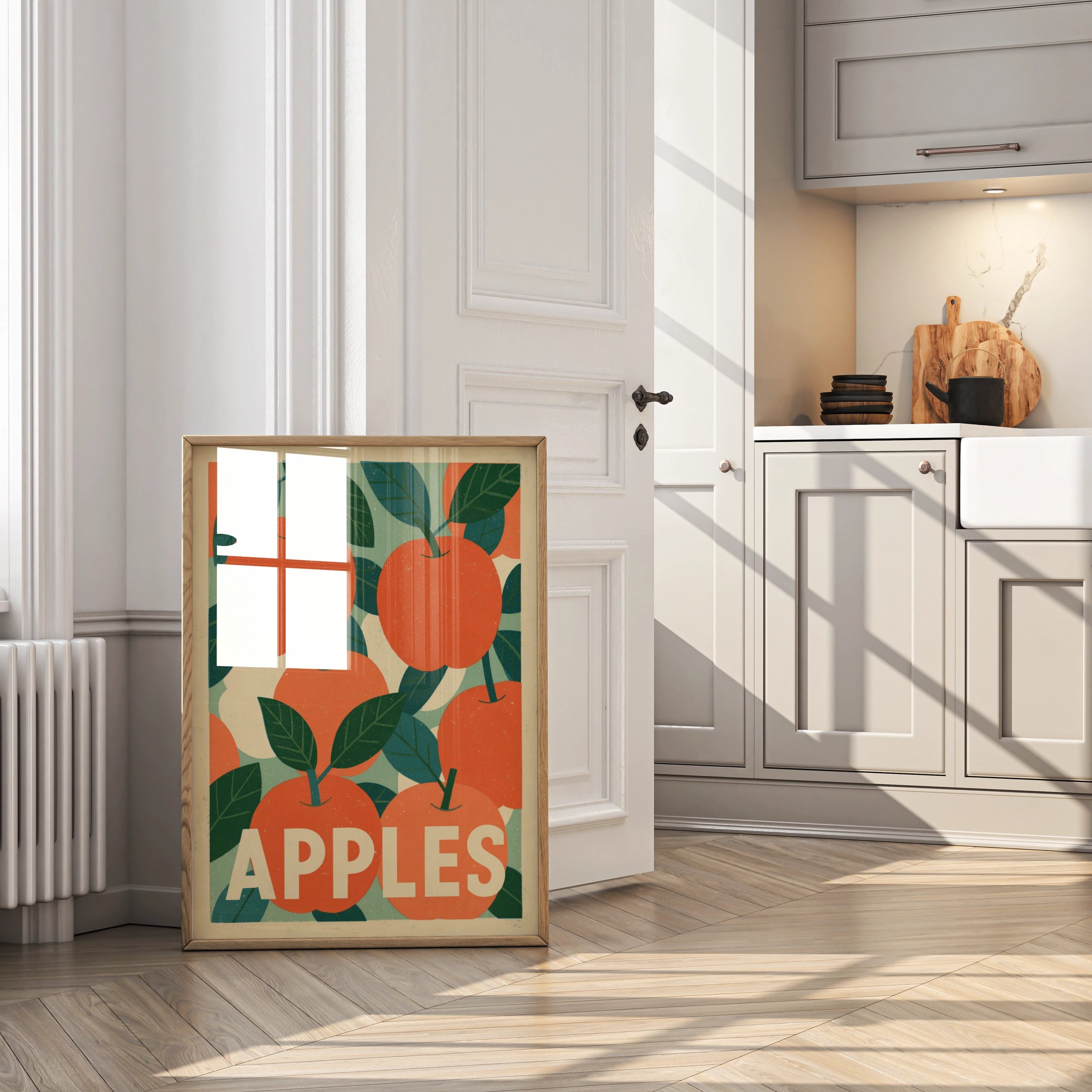 Vintage Food Poster Print, Retro Mid Century Risograph Apple Art, Rustic Kitchen Decor - Rustic Orchard Print