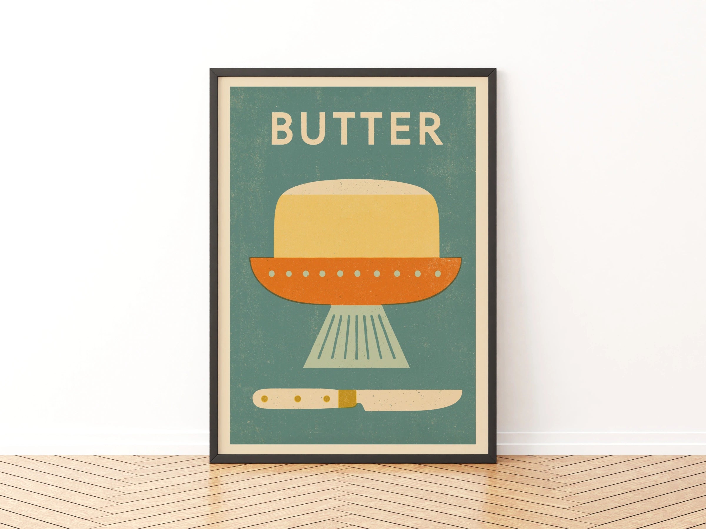 Vintage Food Poster Print, Butter, Rustic Kitchen Decor, Retro Mid Century Risograph Art