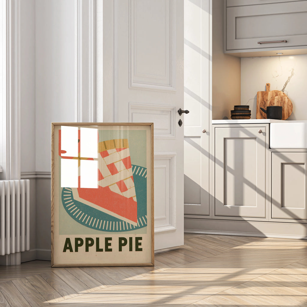 Vintage Food Poster Print, Apple Pie Retro Mid Century Risograph, Rustic Kitchen Decor- American theme Kitchen