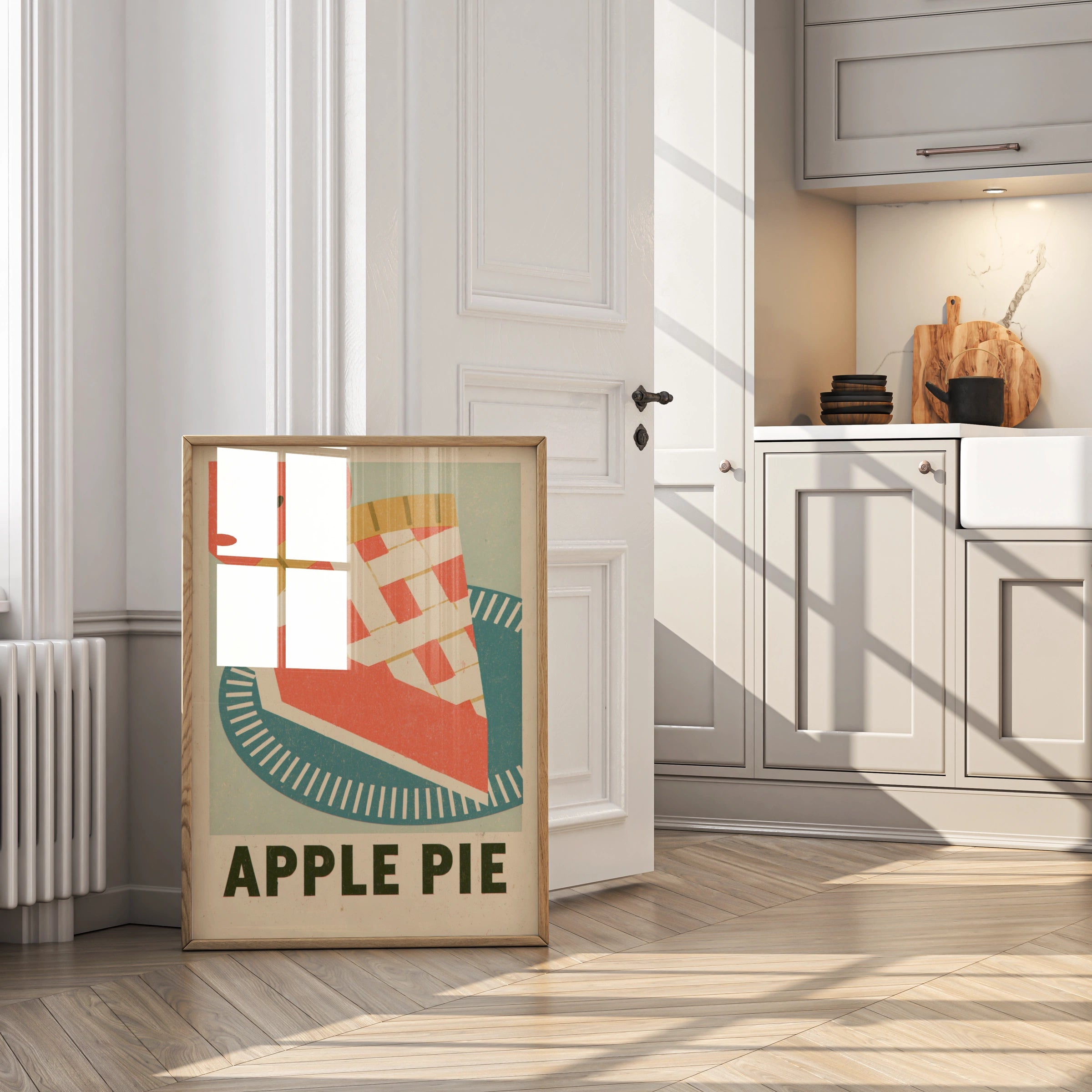 Vintage Food Poster Print, Apple Pie Retro Mid Century Risograph, Rustic Kitchen Decor- American theme Kitchen