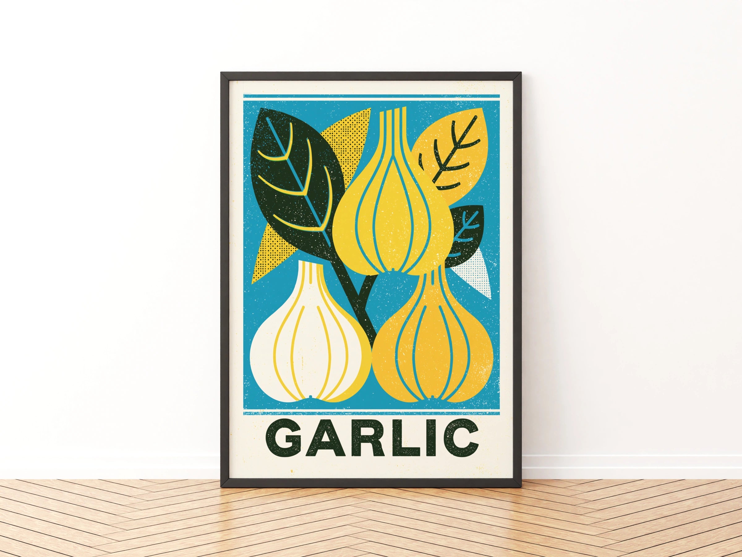 Garlic Vintage Food Poster Print | Rustic Kitchen Decor | Retro Mid Century Risograph Art- Mediterranean Food Art, Kitchen Wall Art 