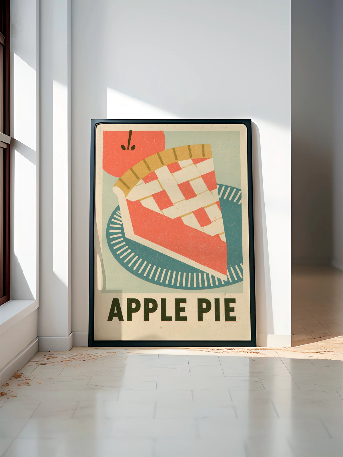 Vintage Food Poster Print, Apple Pie Retro Mid Century Risograph, Rustic Kitchen Decor- American theme Kitchen