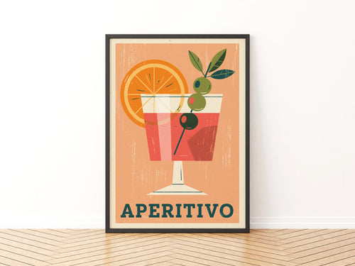 Aperitivo Vintage Food Poster Print | Rustic Kitchen Decor | Retro Mid Century Risograph Art