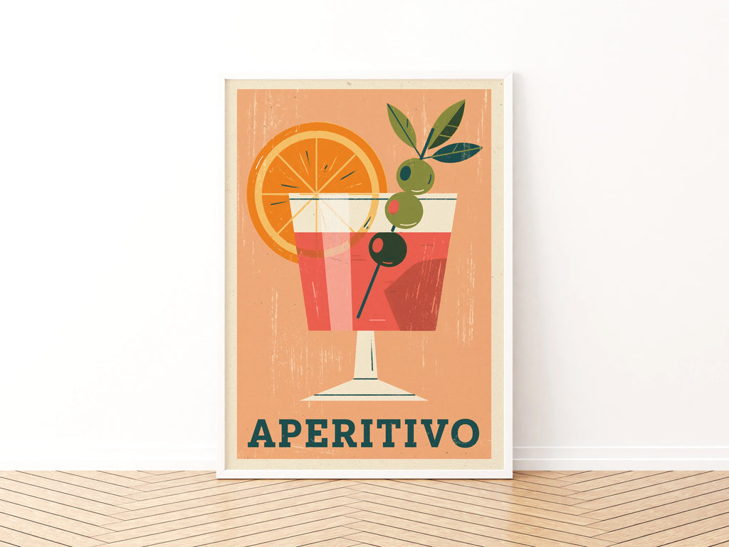 Aperitivo Vintage Food Poster Print | Rustic Kitchen Decor | Retro Mid Century Risograph Art