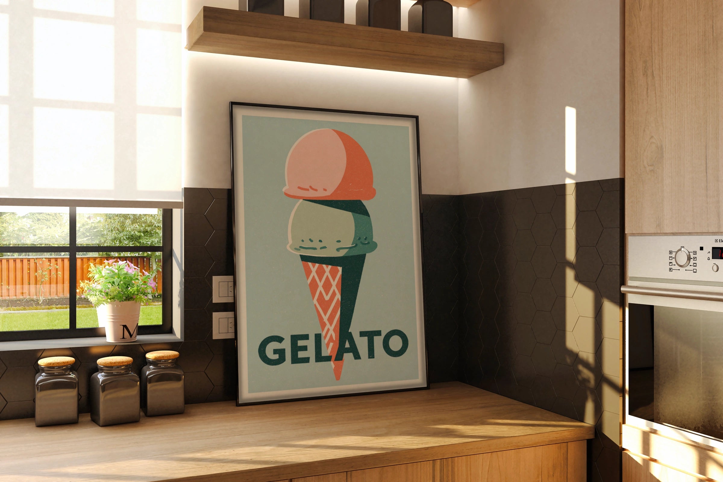 Ice Cream Print - Vintage Italian Poster Print, Gelato Ice Cream Cone, Rustic  Kitchen Decor, Retro Mid Century Risograph