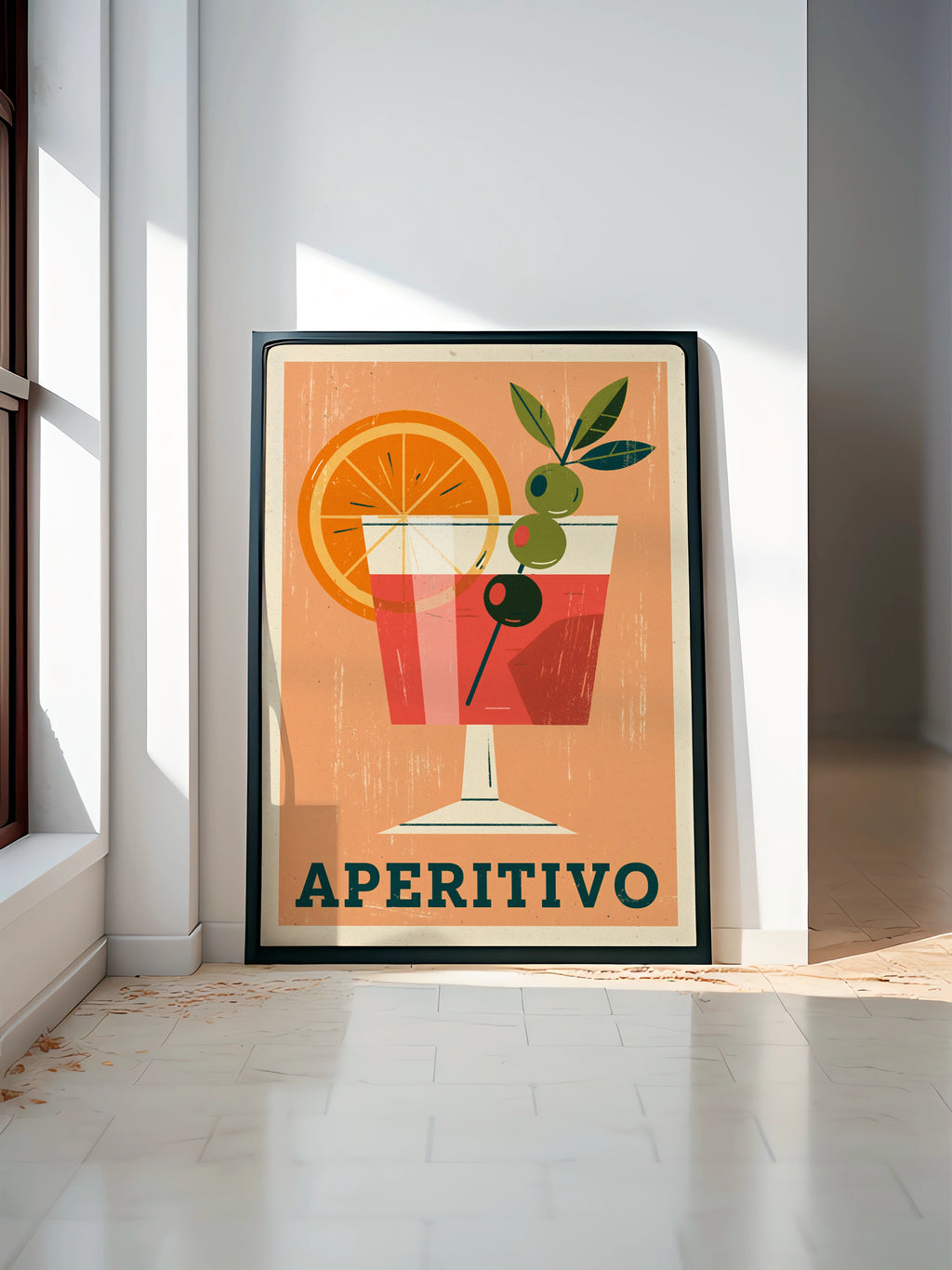 Aperitivo Vintage Food Poster Print | Rustic Kitchen Decor | Retro Mid Century Risograph Art