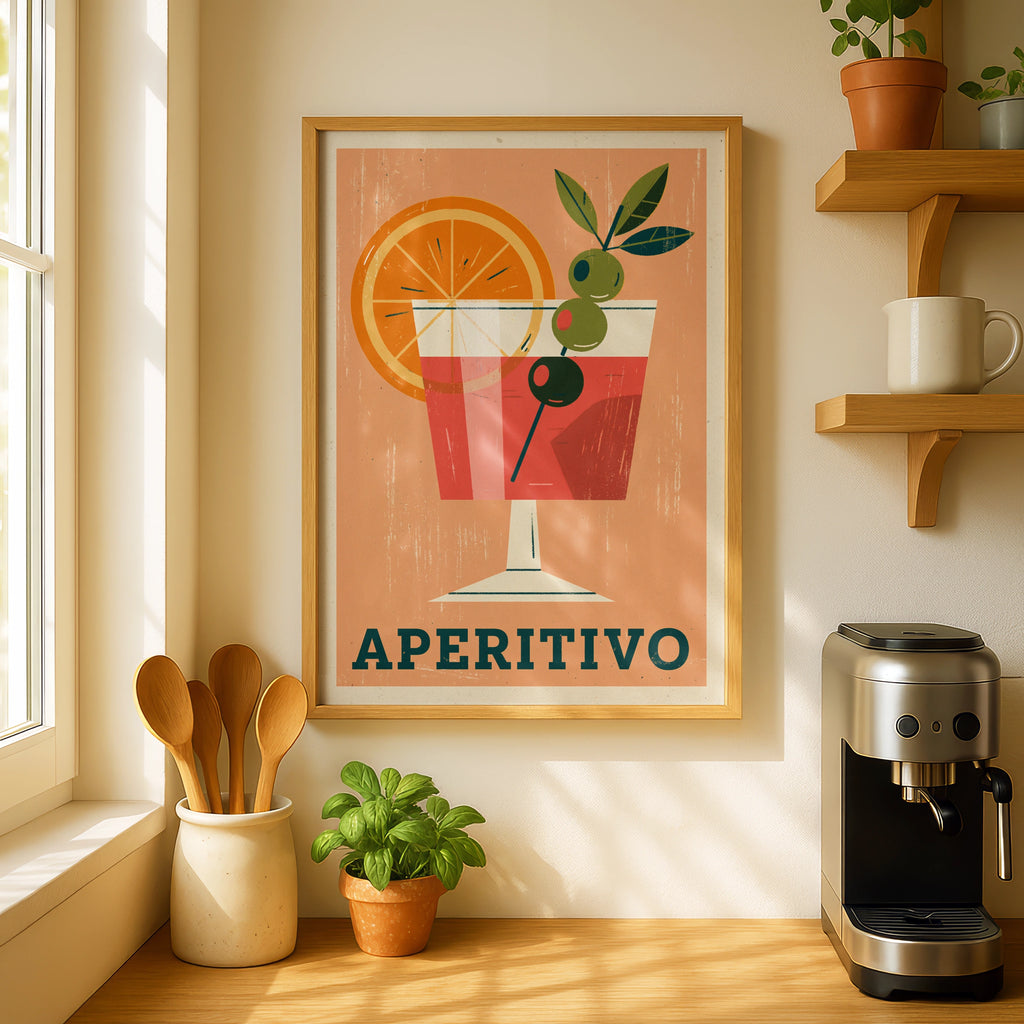 Aperitivo Vintage Food Poster Print | Rustic Kitchen Decor | Retro Mid Century Risograph Art
