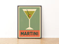Retro Martini Print, Cocktail Poster, Mid Century Bar Cart Wall Art, Green Olive - Classic Drinks Print