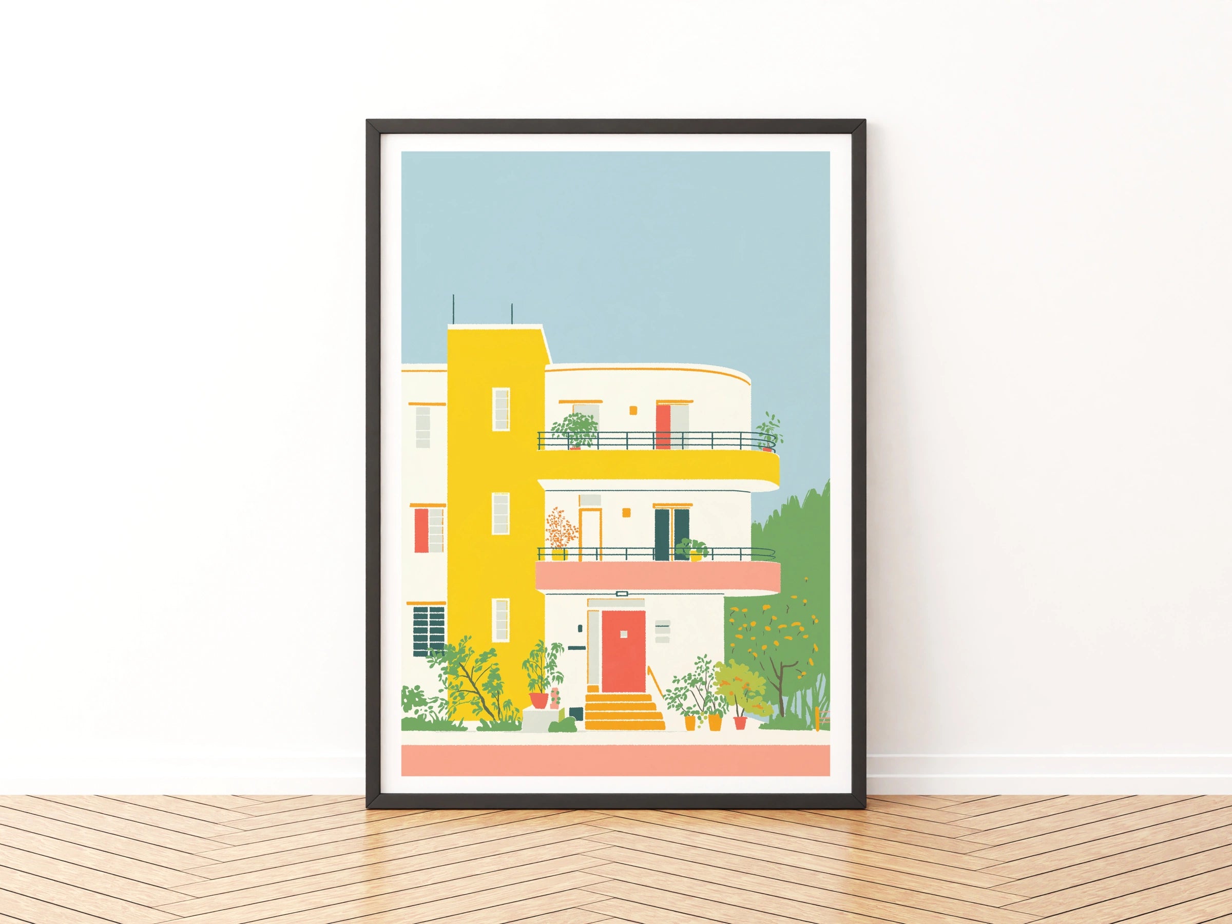 Bauhaus Architecture Print, White City Poster, Colourful Building Art - Modern Style Apartment Print.